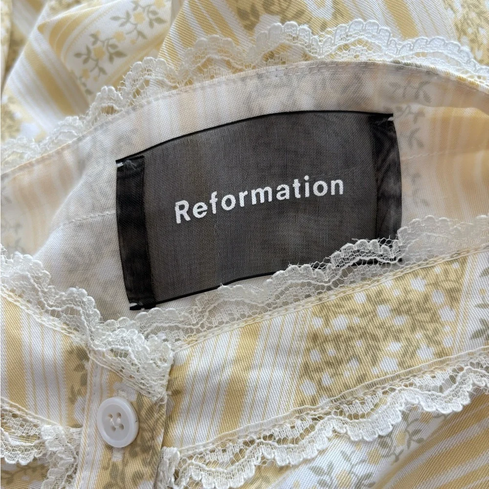 Reformation Midi Length Sandalwood Clara Yellow Floral Dress Lace Trim Sz 6 - Picture 6 of 11